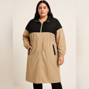 LOVE LOVE LOVE Colorblock Long Windbreaker Coat 3X Beige Black